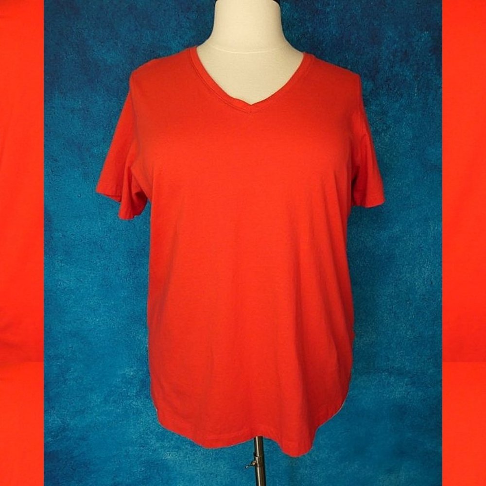 Woman Within Coral V Neck Tee Size 1X or 22/24
